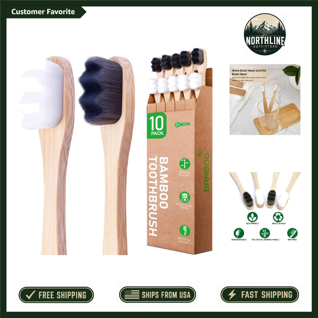 Eco-Friendly Bamboo Toothbrushes 10 Pack - Extra Soft Micro-Nano Bristles for Sensitive Teeth