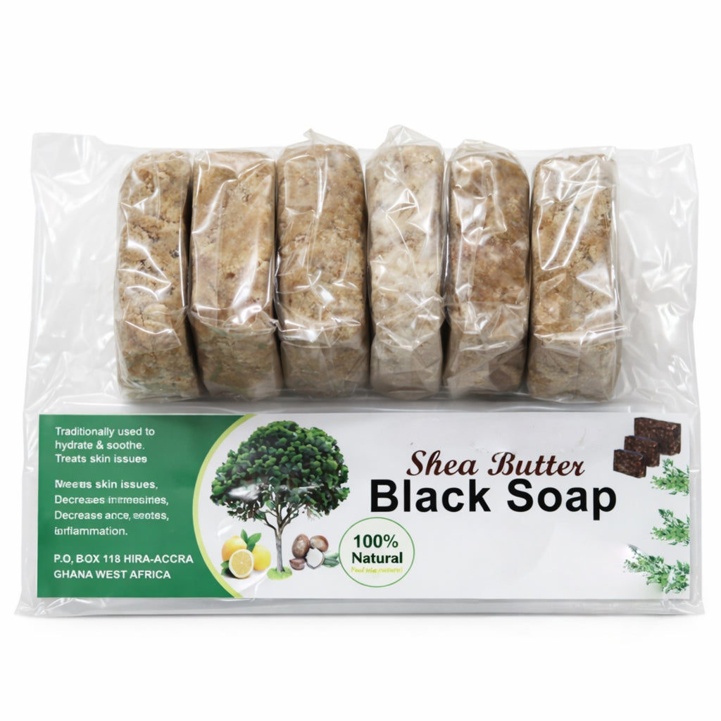 Raw African Black Soap with Shea Butter for Face & Body - Handmade Ghana