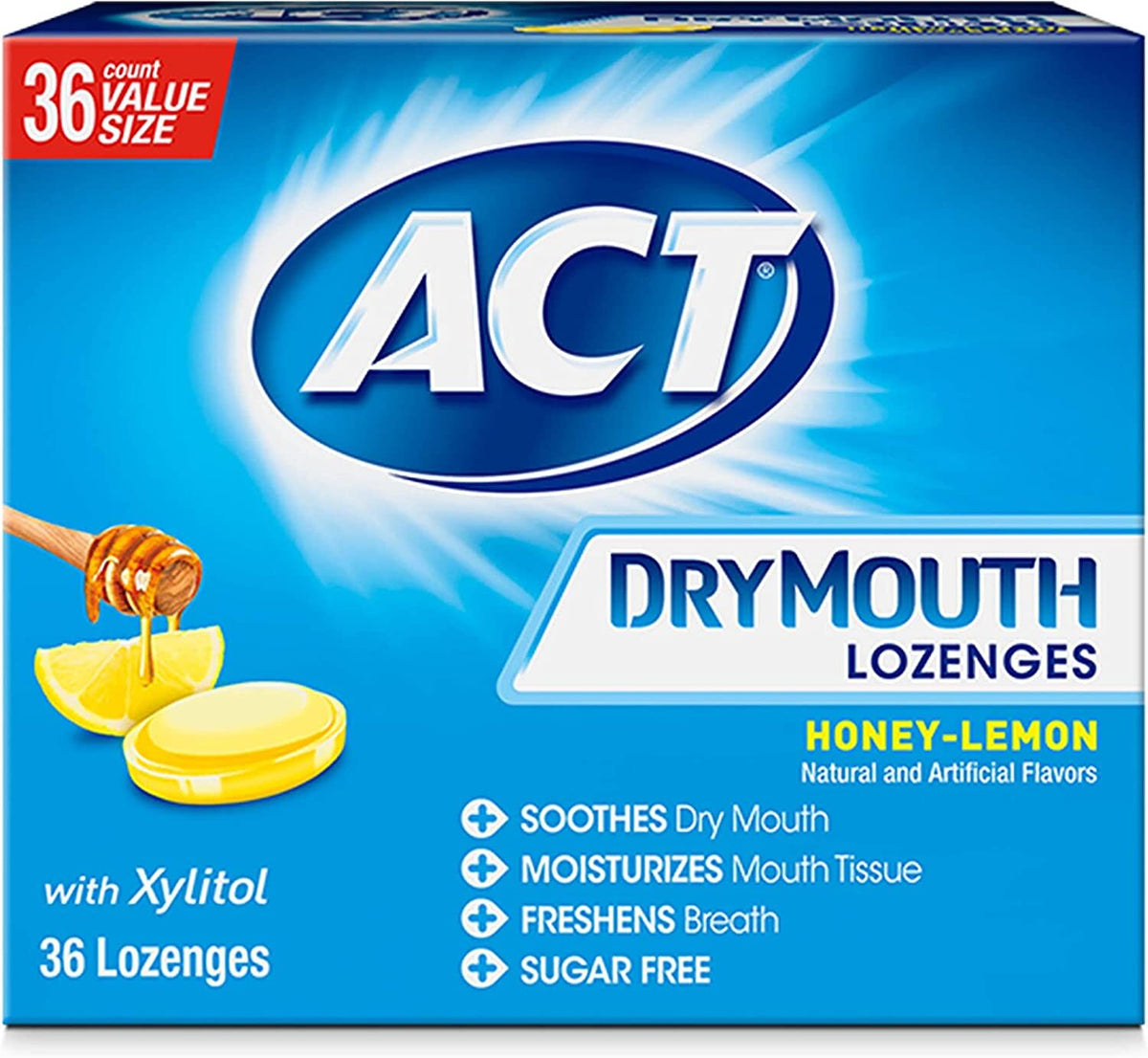 Act Sugar-Free Honey Lemon Lozenges for Dry Mouth - 36 Count