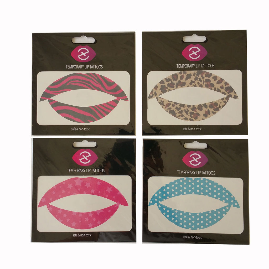 Assorted Lip Tattoo Stickers 4-Pack - Safe Temporary Lip Art for Party