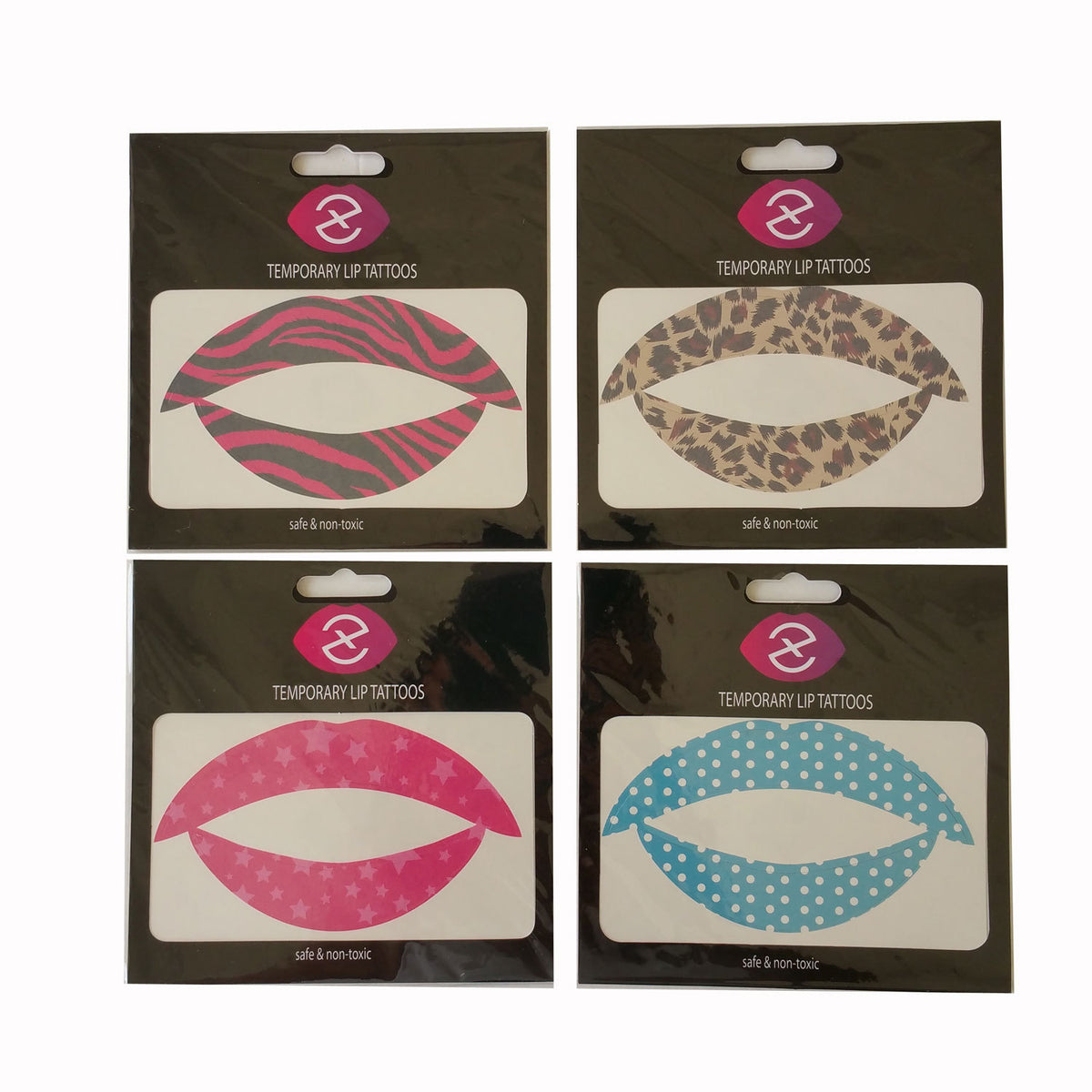 Assorted Lip Tattoo Stickers 4-Pack - Safe Temporary Lip Art for Party