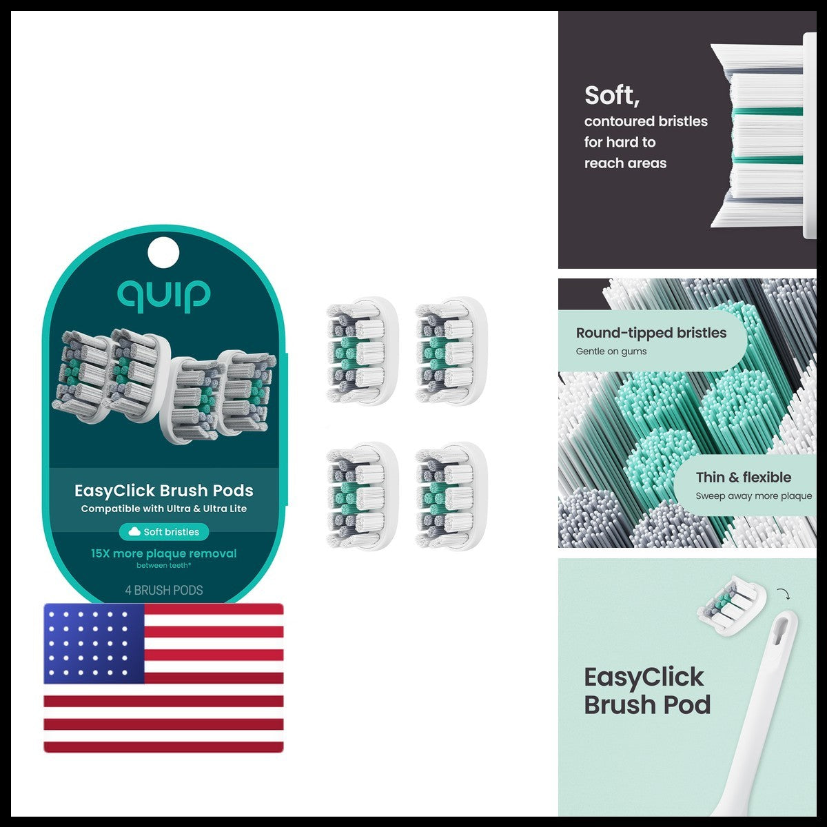 Replacement Toothbrush Heads for Quip Ultra & Ultra Lite - 4 Pack