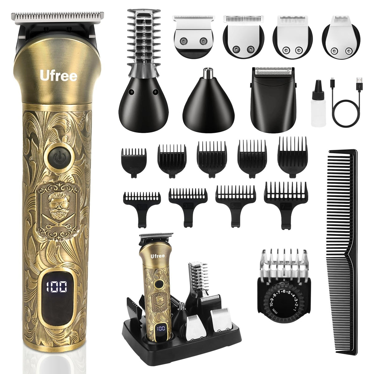 Men's Professional Beard Trimmer & Grooming Kit - Rechargeable, Multi-Functional