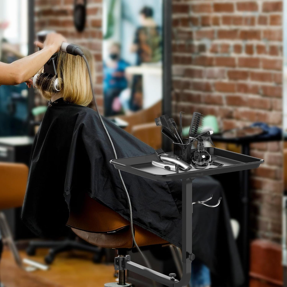 Chair Mounted Hair Tray with Magnetic Bowls and Dryer Holder for Salon & Barber