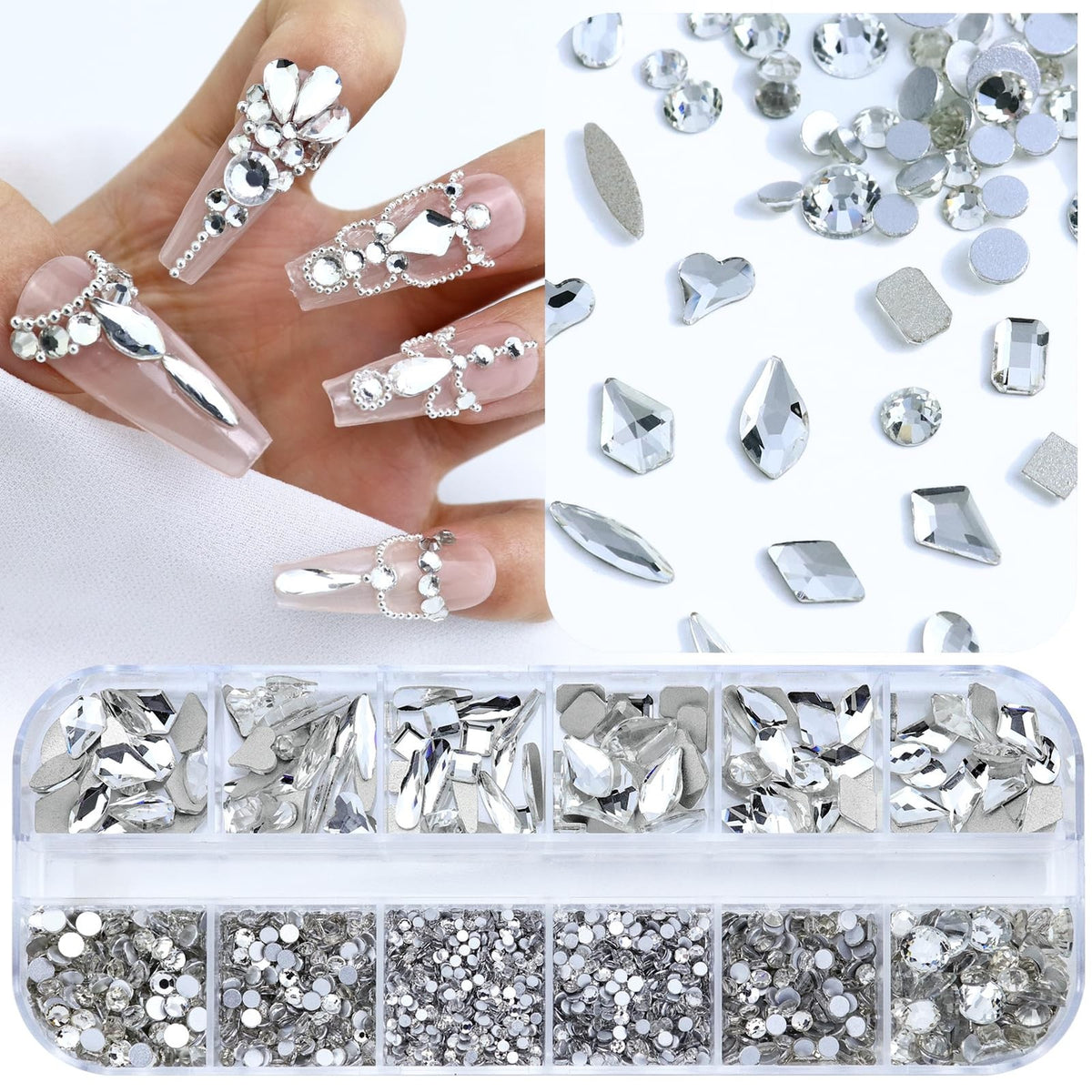 3200PCS Nail Art Rhinestones Set - Crystal Clear Flatback Gems for Nails & Crafts