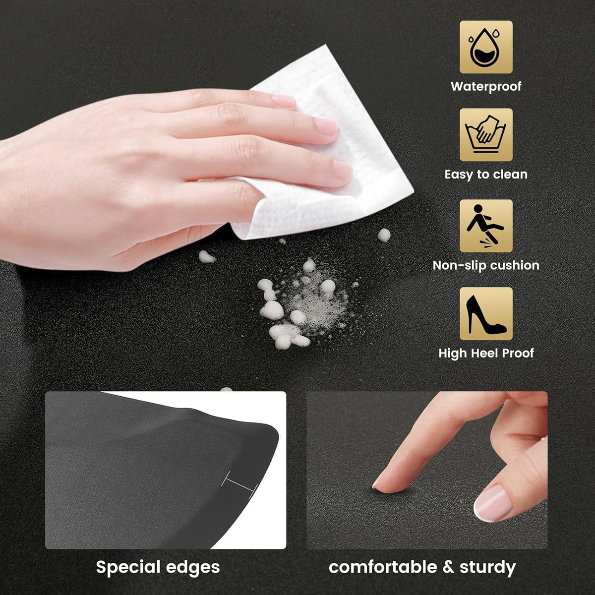 Anti-Fatigue Floor Mat for Salon & Barber Chairs 48x36 Black PVC Foam