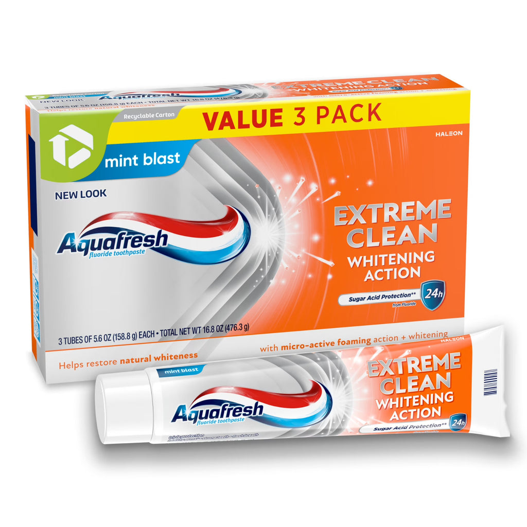 Aquafresh Extreme Clean Whitening Fluoride Toothpaste 5.6 Oz - 3 Pack