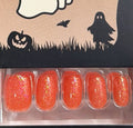 Halloween Glitter Acrylic Tricks & Treats Nail Tips - Orange Squoval
