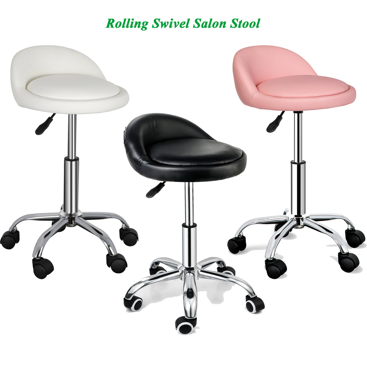 Adjustable Hydraulic Salon Stool Chair with Padded Back and Swivel Base