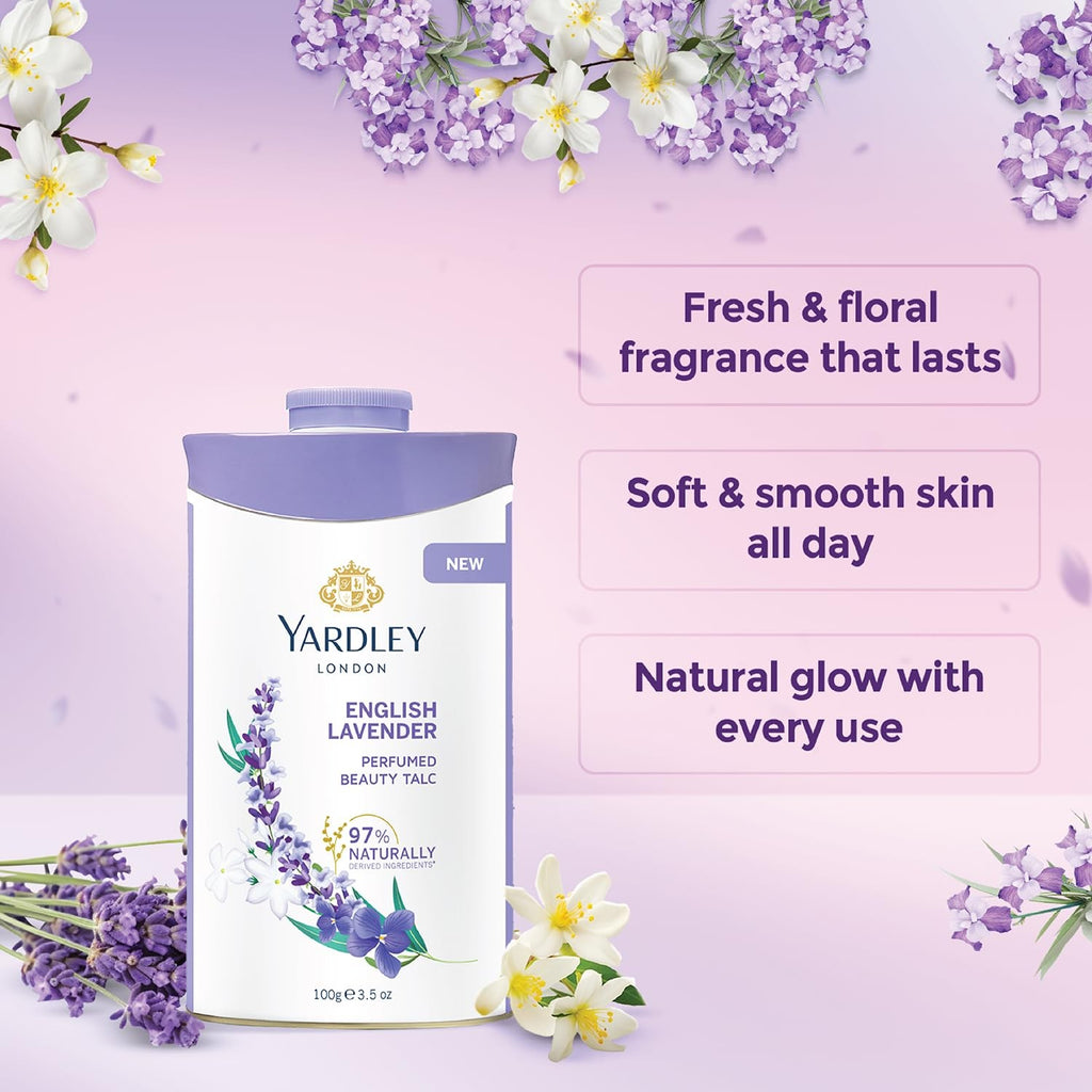 English Lavender Perfumed Talcum Powder - Deodorizing Body Powder 100g