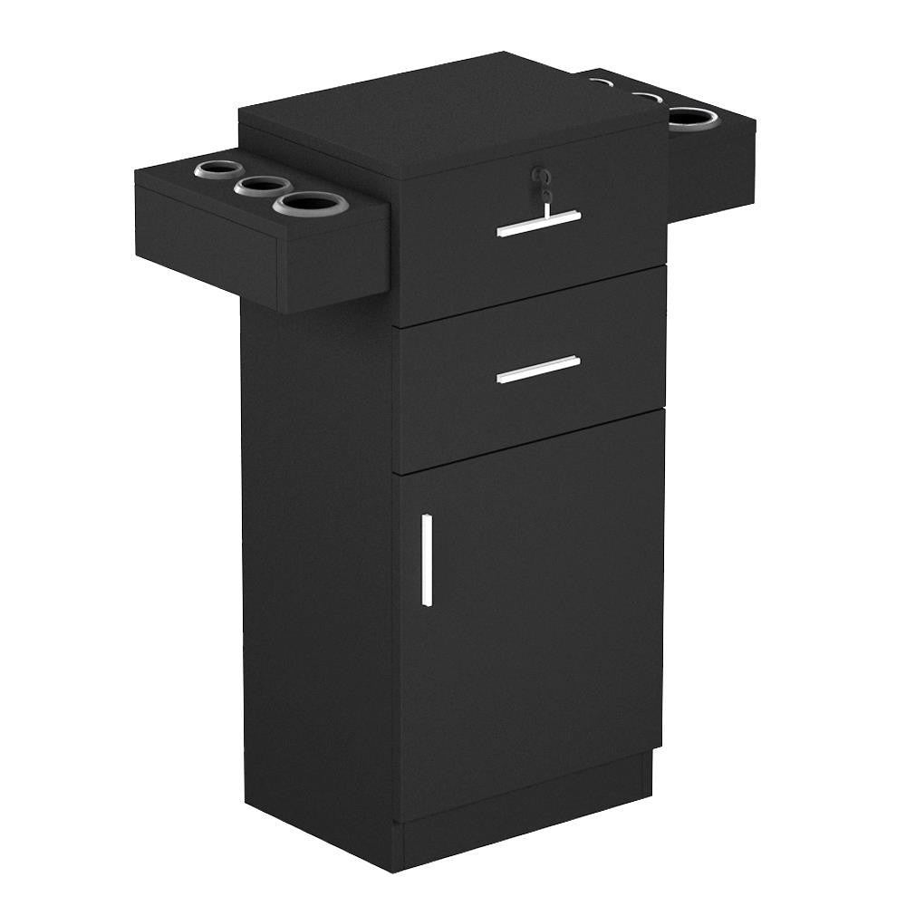 Wooden Salon Hair Stylist Storage Cabinet with Lockable Drawers & Tool Holders