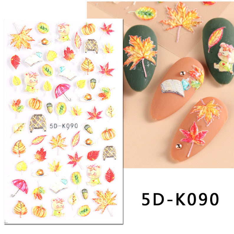 Autumn Thanksgiving Nail Art Stickers - Fall Ginkgo Pumpkin Maple Leaf Decor