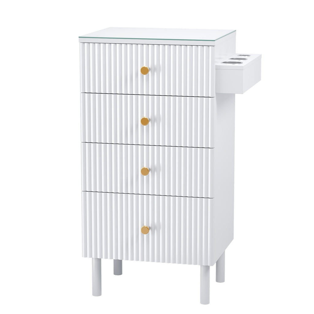 Professional Salon Styling Station with Heat-Resistant Glass Top & Storage