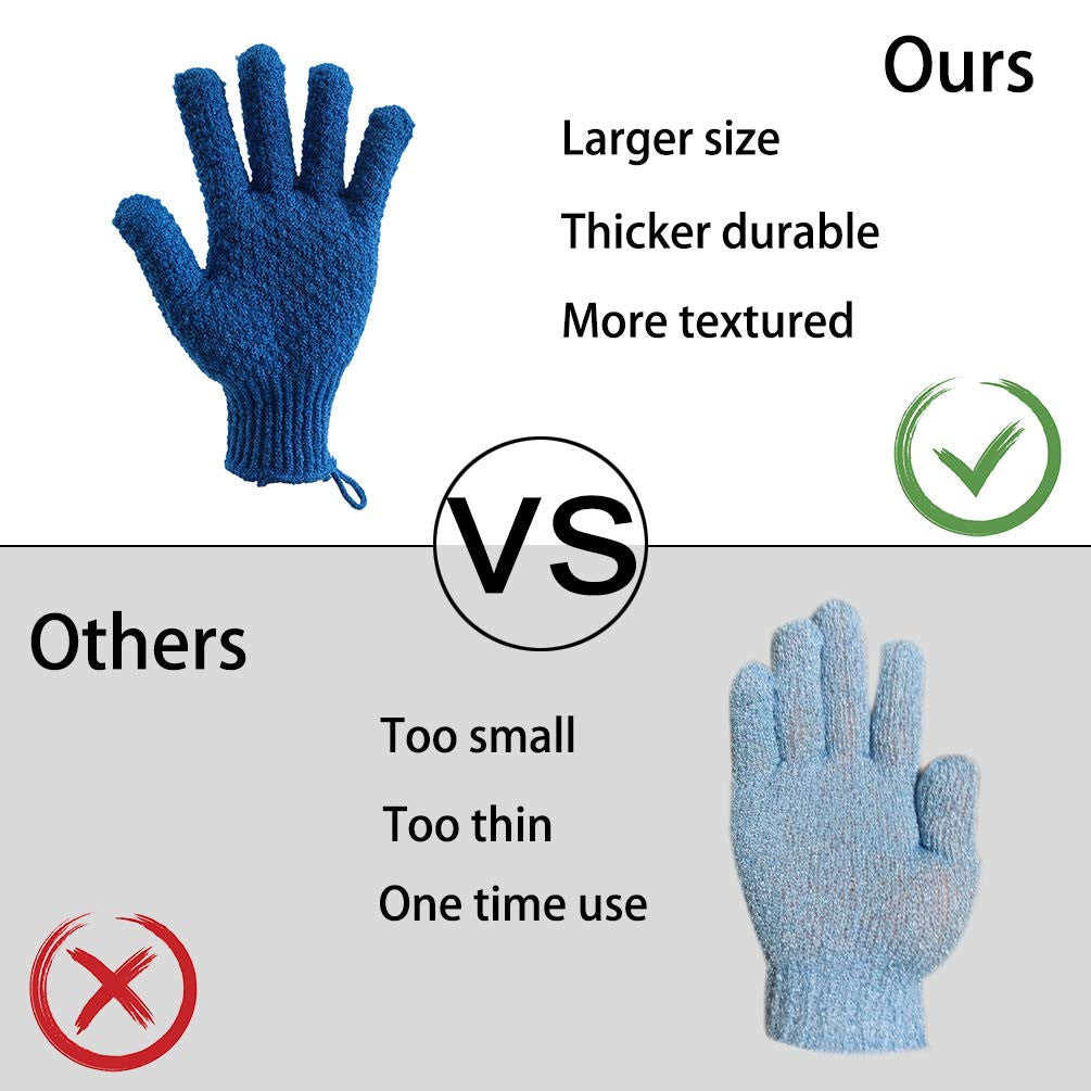 Longer Large Exfoliating Bath Gloves - 4 Pcs Body Scrubbing Mitts for Shower & Spa