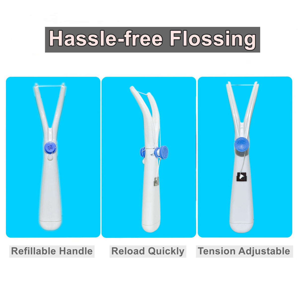 Reusable Dental Floss Holder with Adjustable Tension and Preloaded Floss