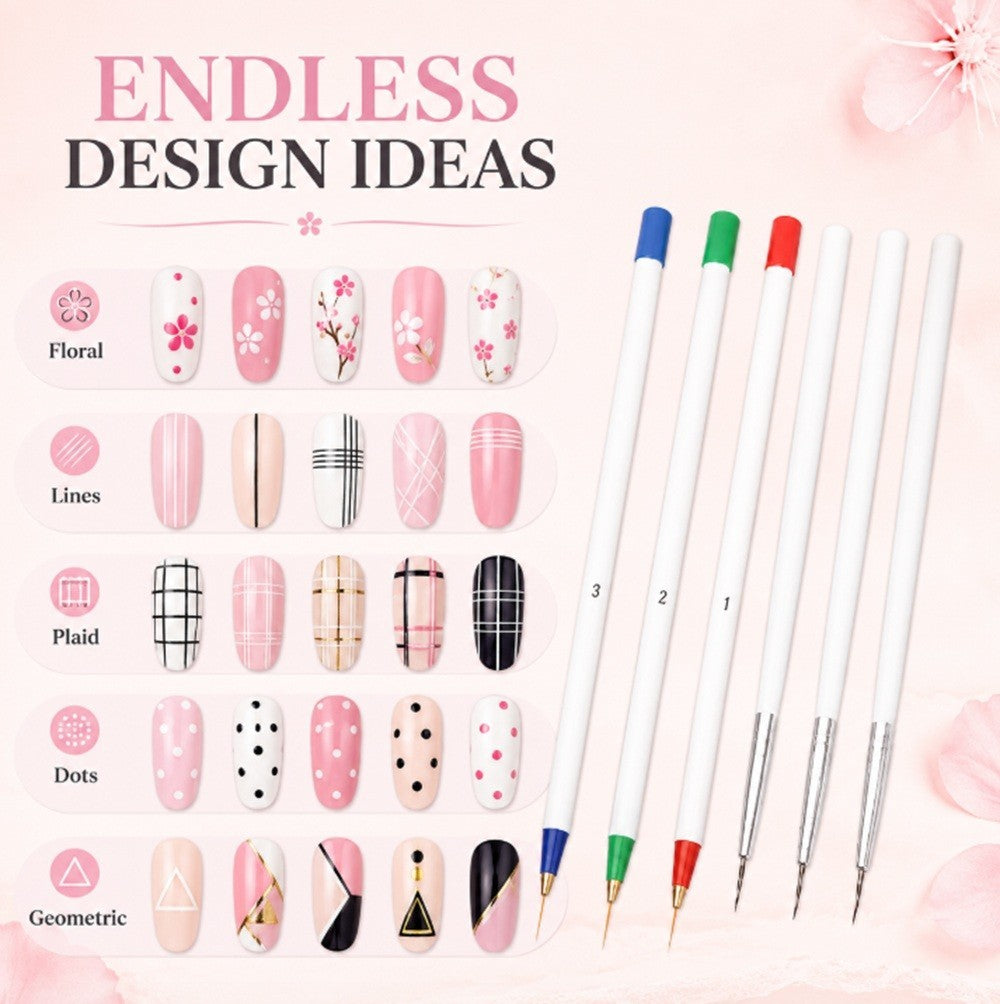 6-Pack Nail Art Liner Brush Set for Precise Manicure & Creative Nail Designs