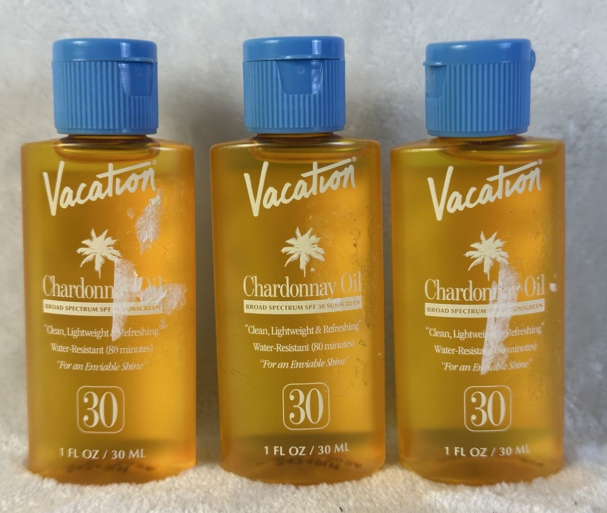 Vacation Chardonnay Oil SPF 30 Broad Spectrum Sunscreen Lot 3 x 1 fl oz