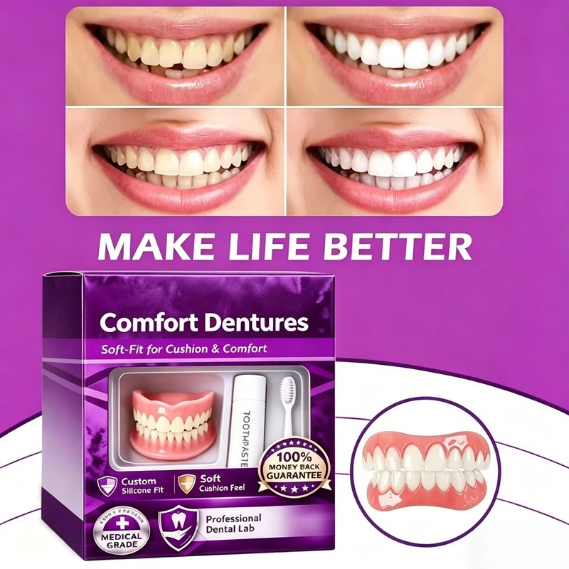 Moldable Silicone Dentures Set Upper & Lower False Teeth Instant Smile