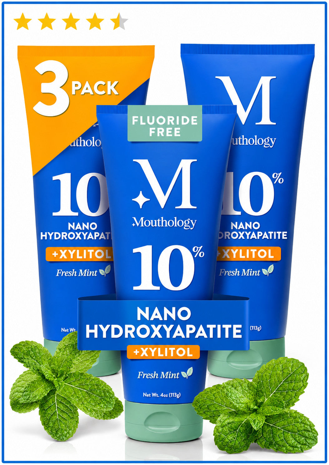 Fluoride-Free Nano Hydroxyapatite Toothpaste for Enamel & Sensitive Teeth - 3 or 6 Pack