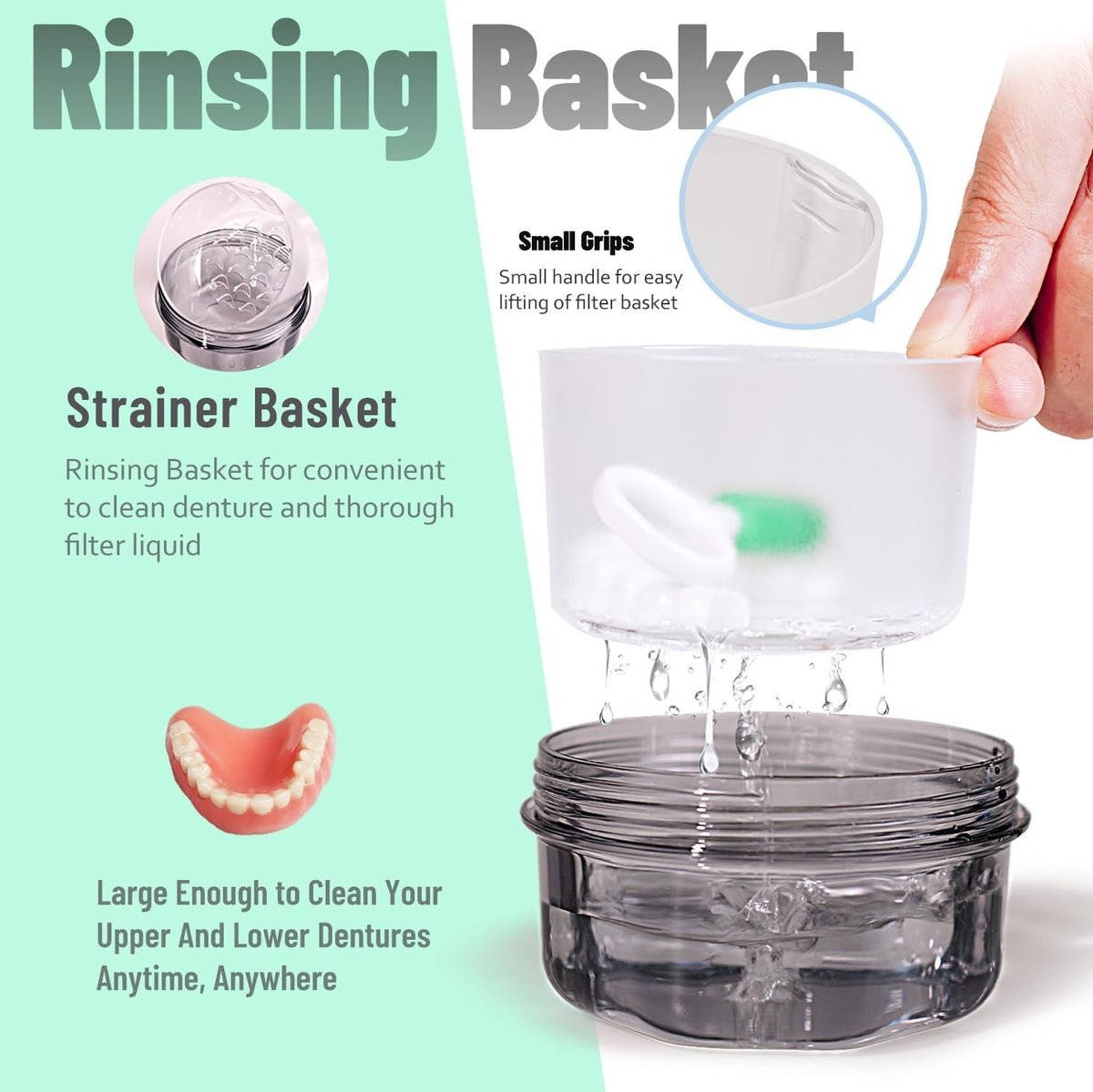 Leakproof Denture Case with Soaking Basket - Travel Friendly, BPA Free
