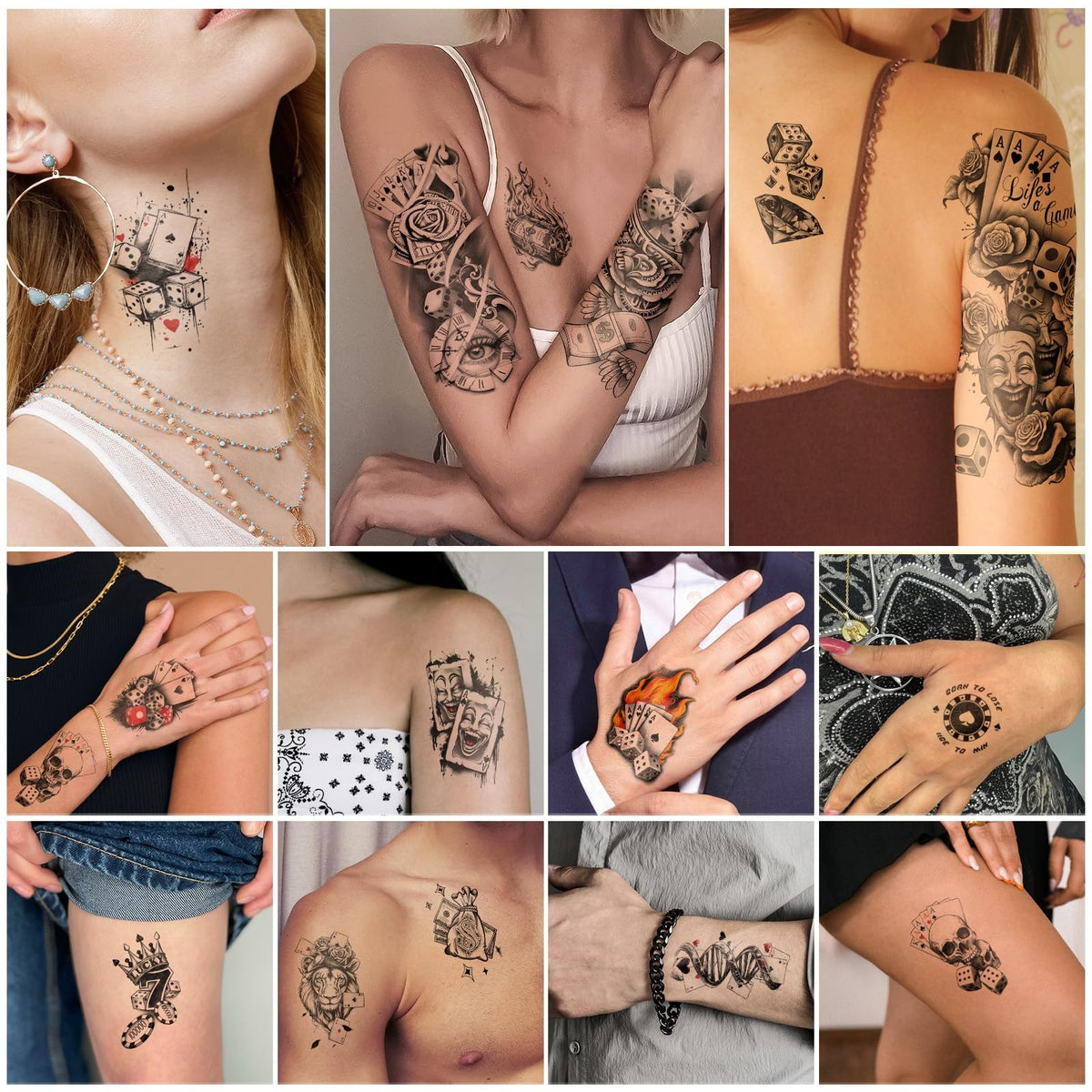 Temporary Tattoo Set 77 Sheets for Men and Women – Large & Small Sizes