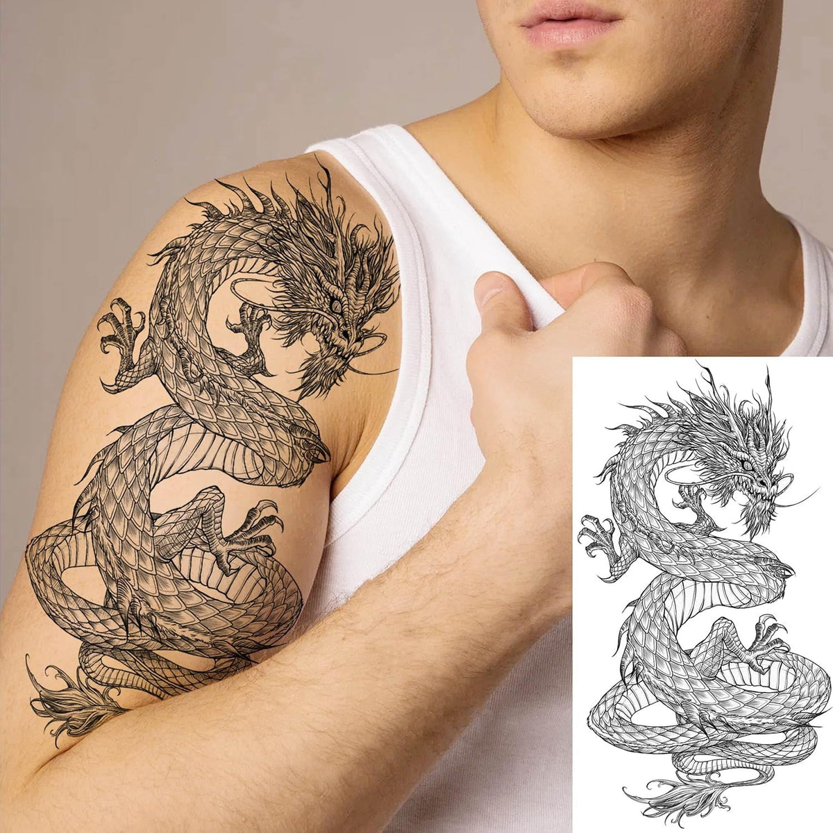 Dragon Temporary Tattoos Set – 8 Sheets Realistic Black Dragon Designs