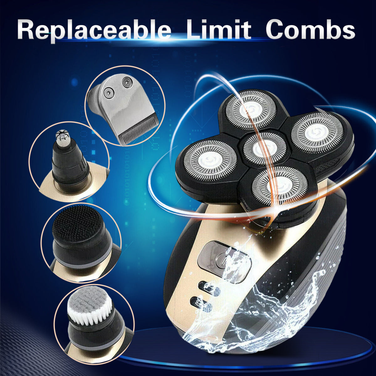 5-in-1 Rotary Electric Shaver for Bald Head and Face Trimming, Rechargeable
