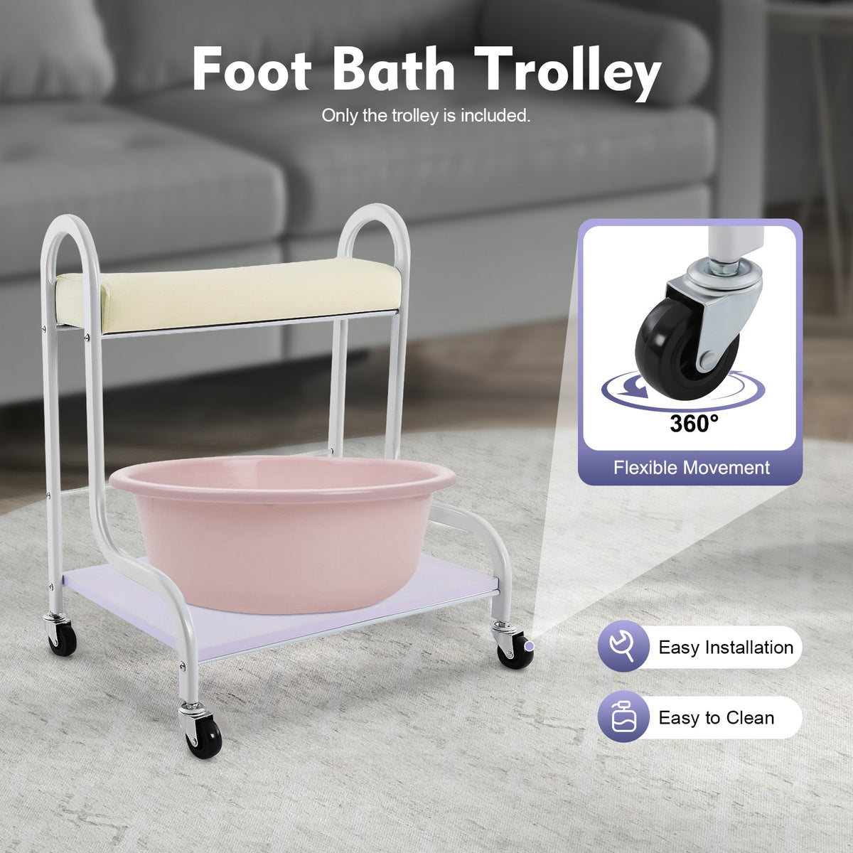 Portable Nail & Foot Spa Trolley Cart with Foot Rest for Salon and Home Use