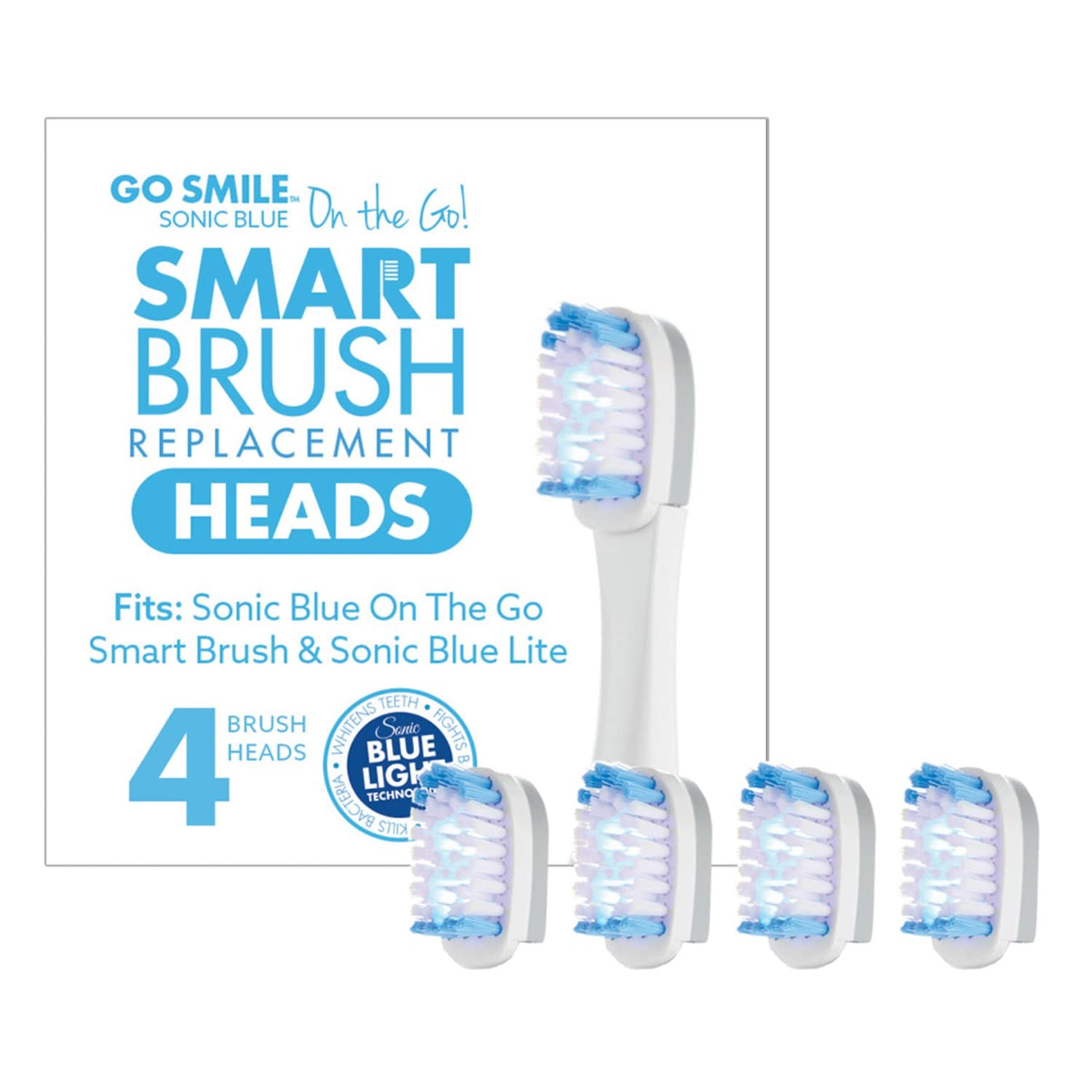 Replacement Brush Heads for On-The-Go Sonic Toothbrush - Blue, Pack of 4