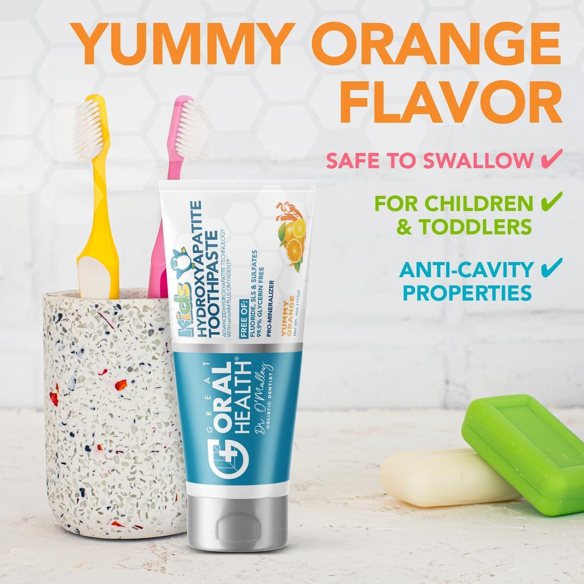 Kids Fluoride-Free Toothpaste with Remineralizing Hydroxyapatite, 4 oz