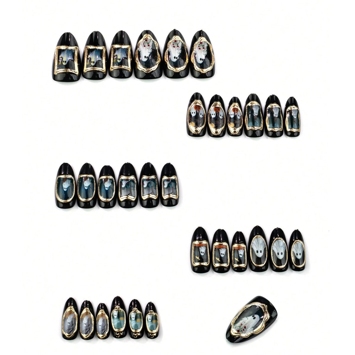 Gothic Ghost Press-On Nails Set - Halloween Fake Nails for Women, 10 Pieces