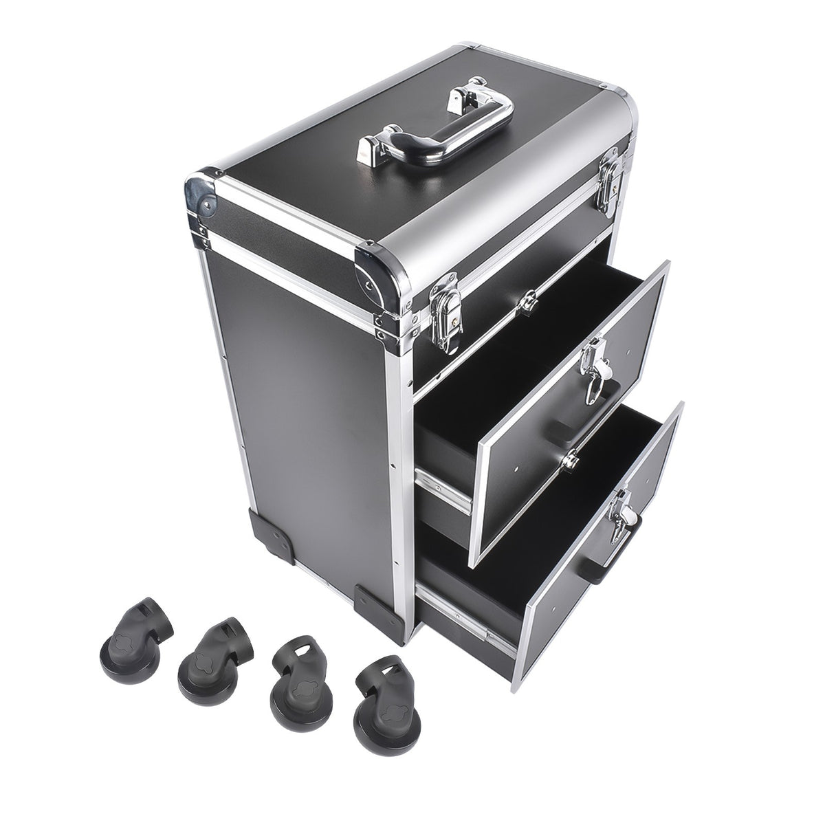 Large Rolling Makeup Train Case with Drawers and Wheels for Professionals