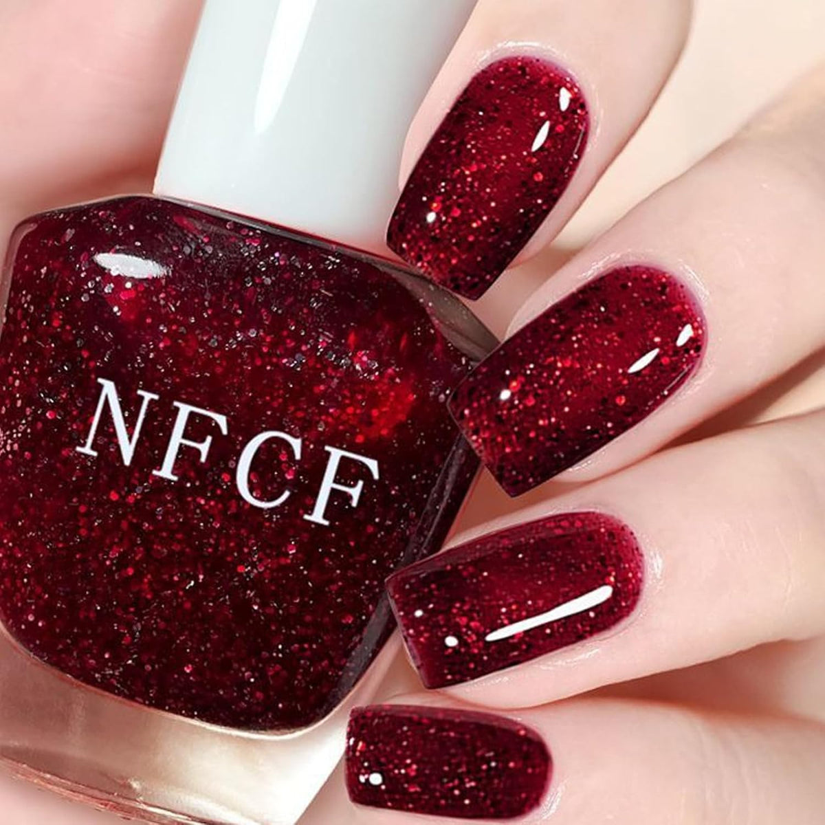 Red Glitter Nail Polish - Quick Dry Shimmering Long-Lasting 10ml