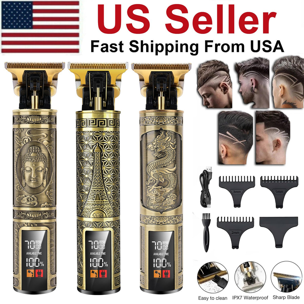 Cordless Professional Men Hair Clipper & Beard Trimmer with Adjustable Guides