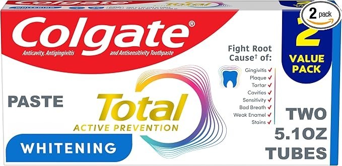 Total Whitening Fluoride Toothpaste Mint 2 Pack - Helps Prevent Cavities and Gingivitis