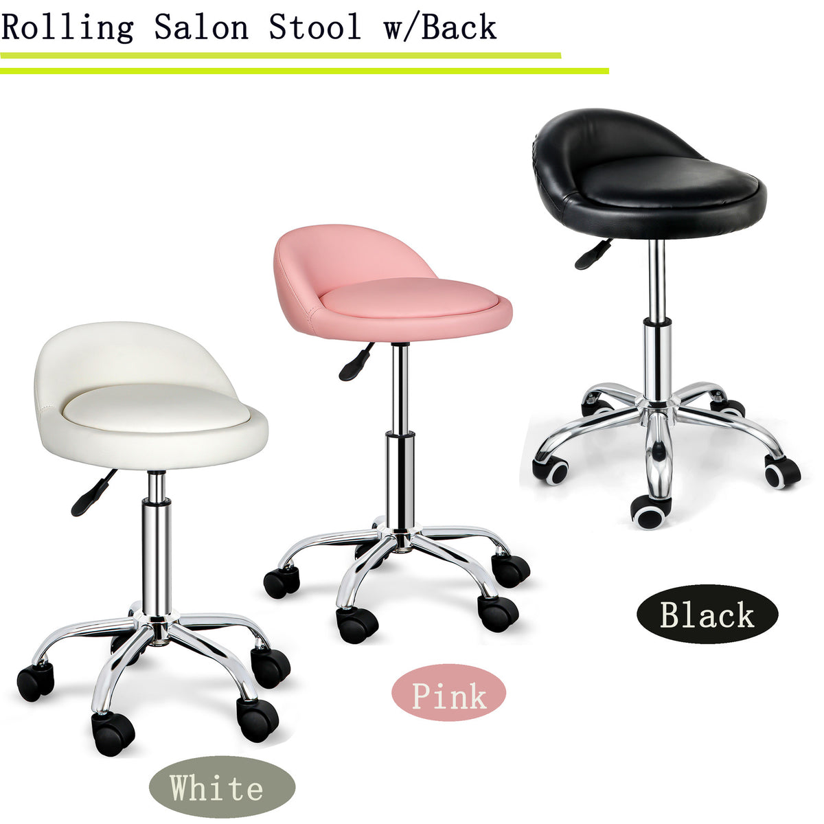 Adjustable Swivel Facial Massage Stool with Wheels for Spa Salon & Beauty
