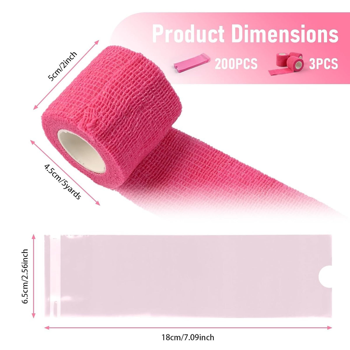 Pink Tattoo Pen Covers & Grip Tapes Set – 200 Pcs, Waterproof 2" Covers & 2"x5yd Grips