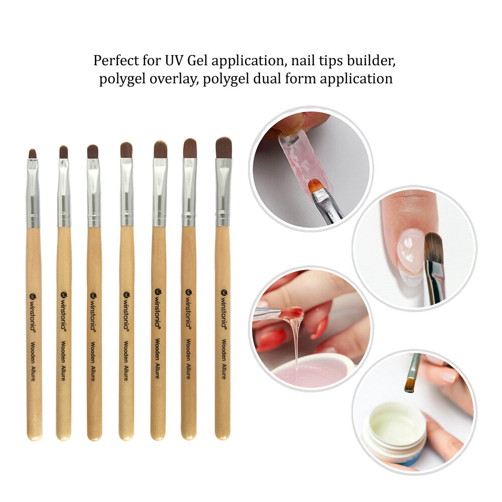 Gel Nail Brush Set - 7 Assorted Oval Nail Art Brushes for UV Gel & Poly Gel