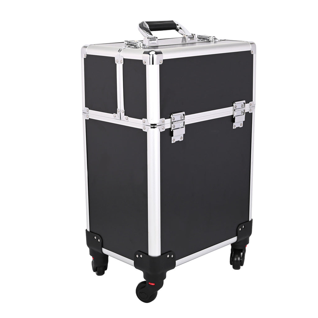 Professional Rolling Makeup Case with Metal Travel Luggage Storage