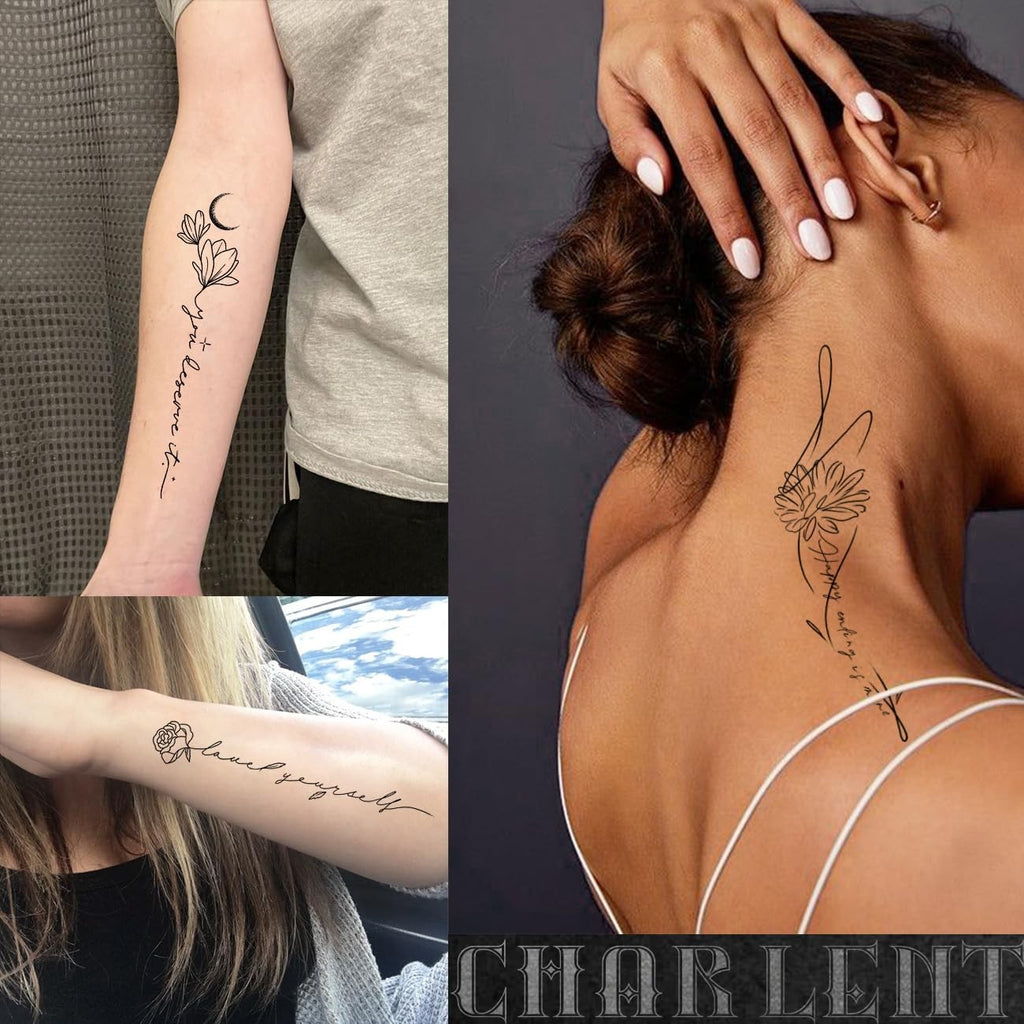 Temporary Tattoos for Women: 45 Pcs Line Flower Word Sketch Set