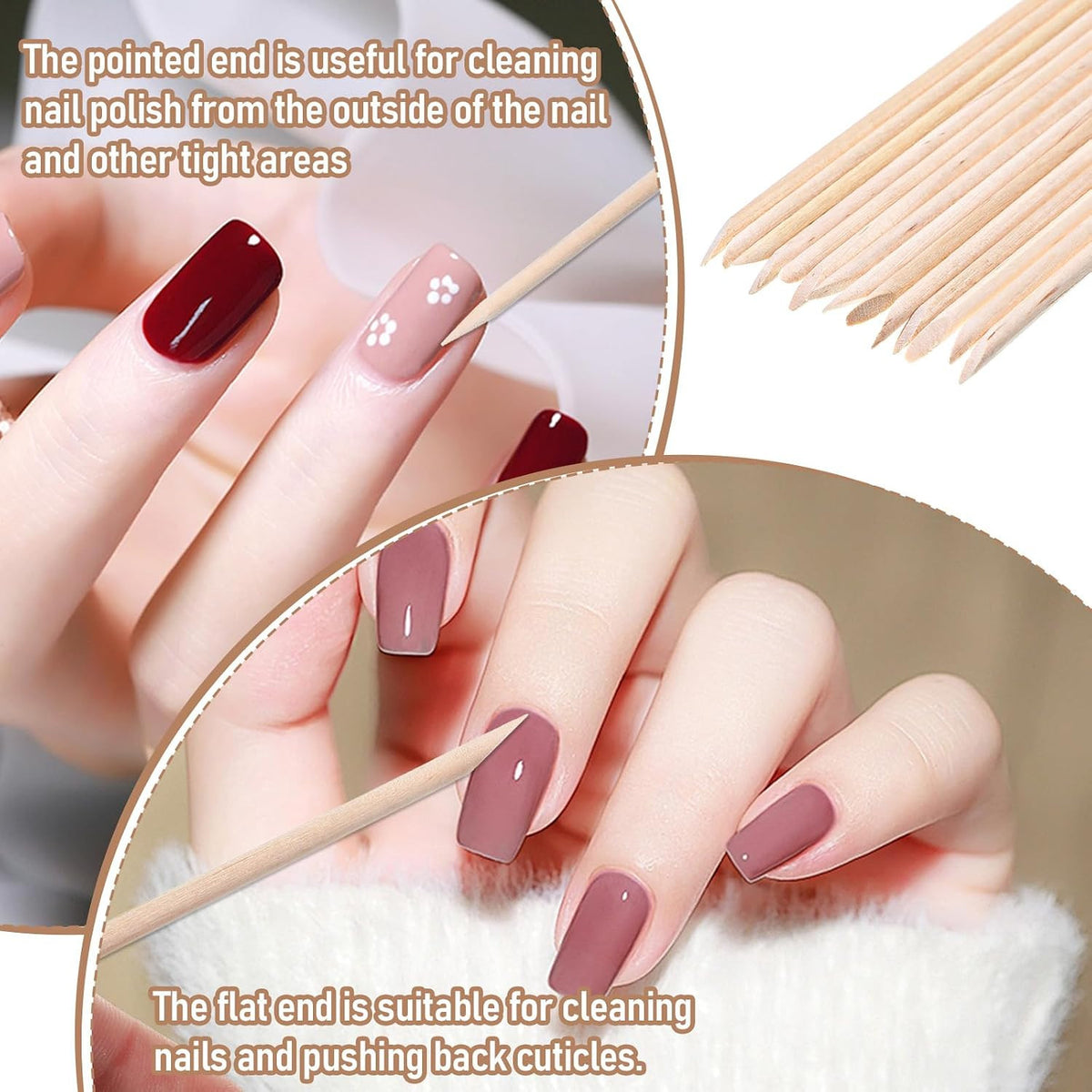 Wooden Double-Ended Cuticle Pusher Sticks - 100 Pack, 7-Inch Nail Care Tools