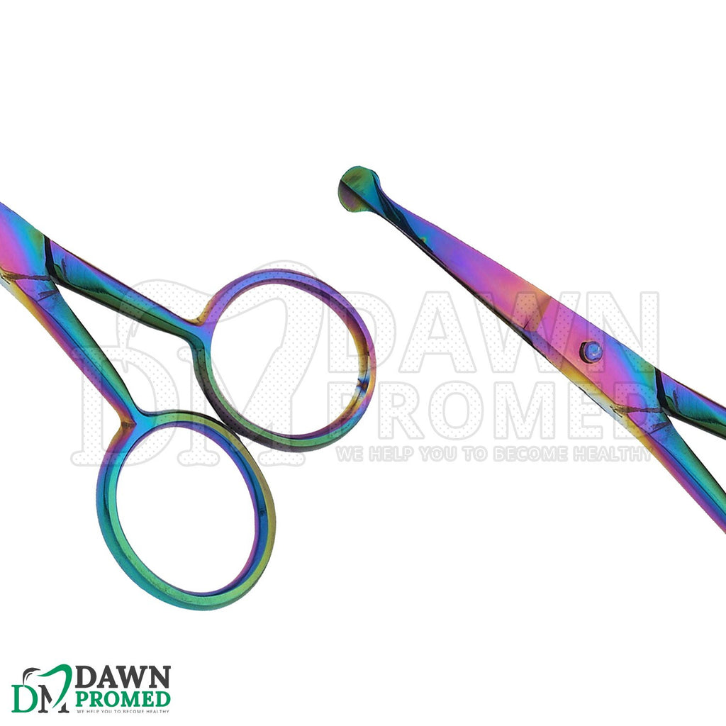 Rainbow Curved Nose & Ear Hair Scissors - 3.5 Inch Safety Grooming Shears