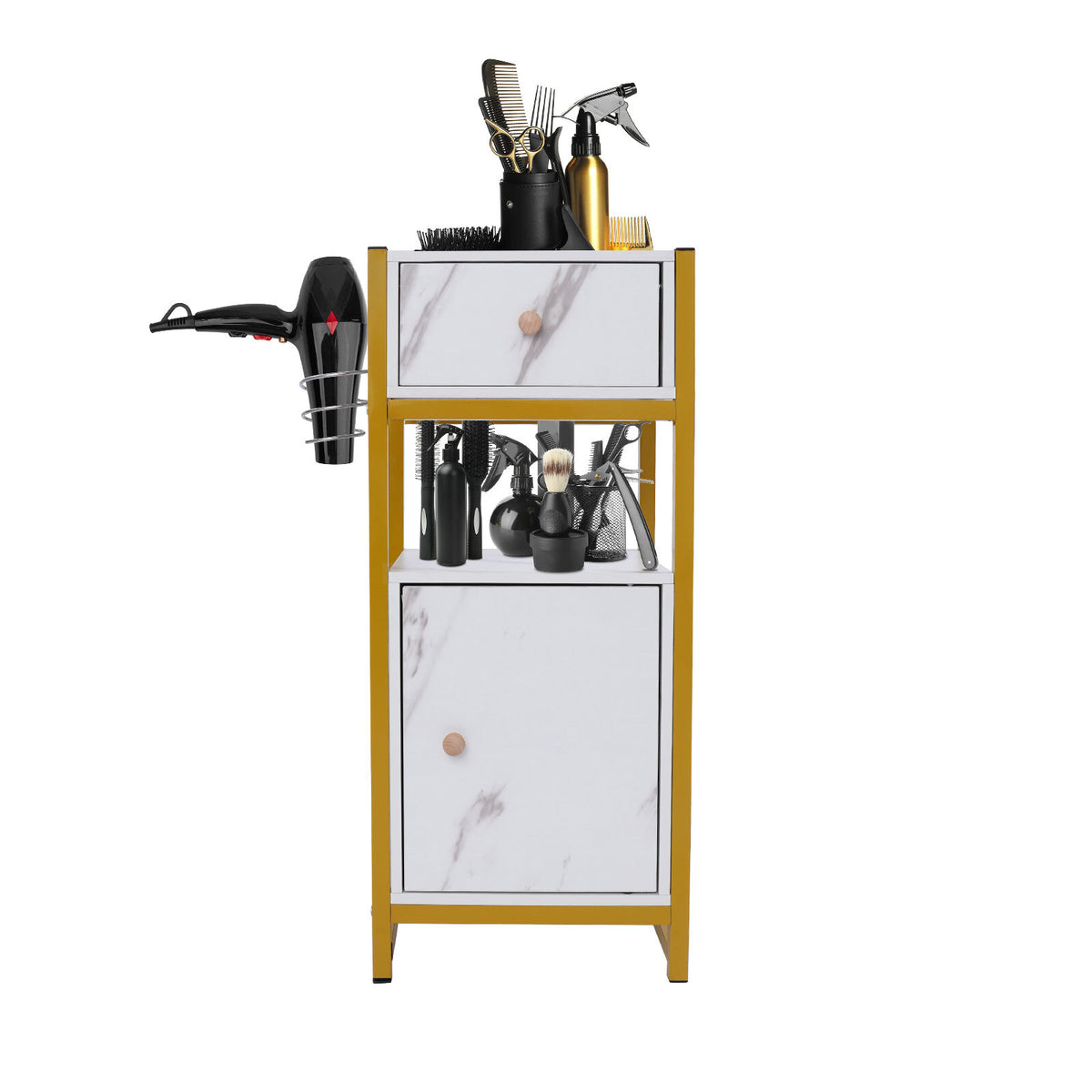 Hair Tool Rack with Drawer and Storage Cabinet for Barber Shop