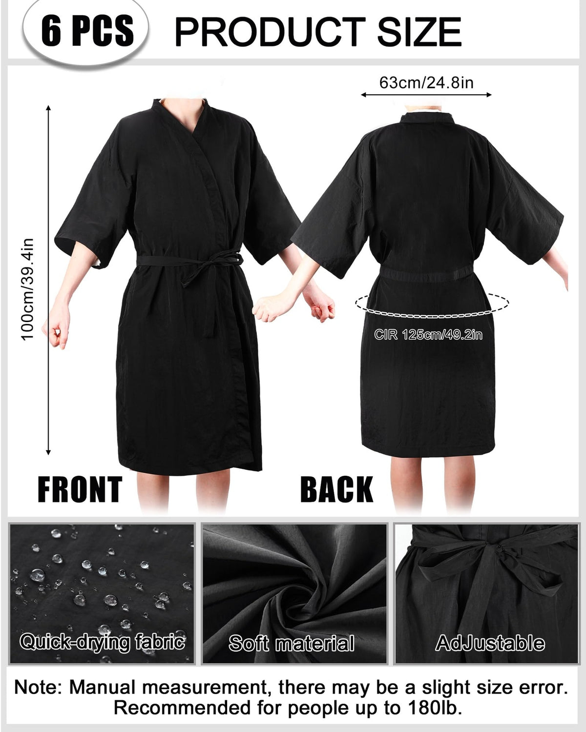 Black Salon Robe 6-Pack Waterproof Client Gowns for Haircut & Styling