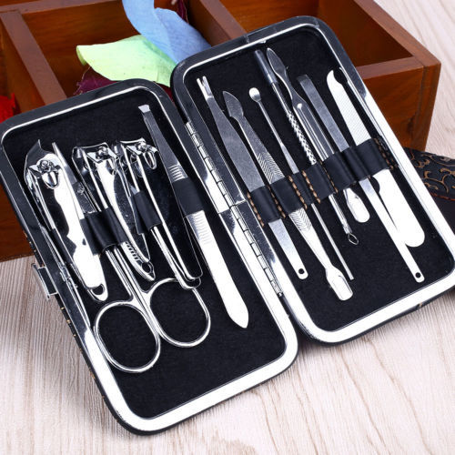 12-Piece Professional Nail Care Manicure Pedicure Set with Leather Case