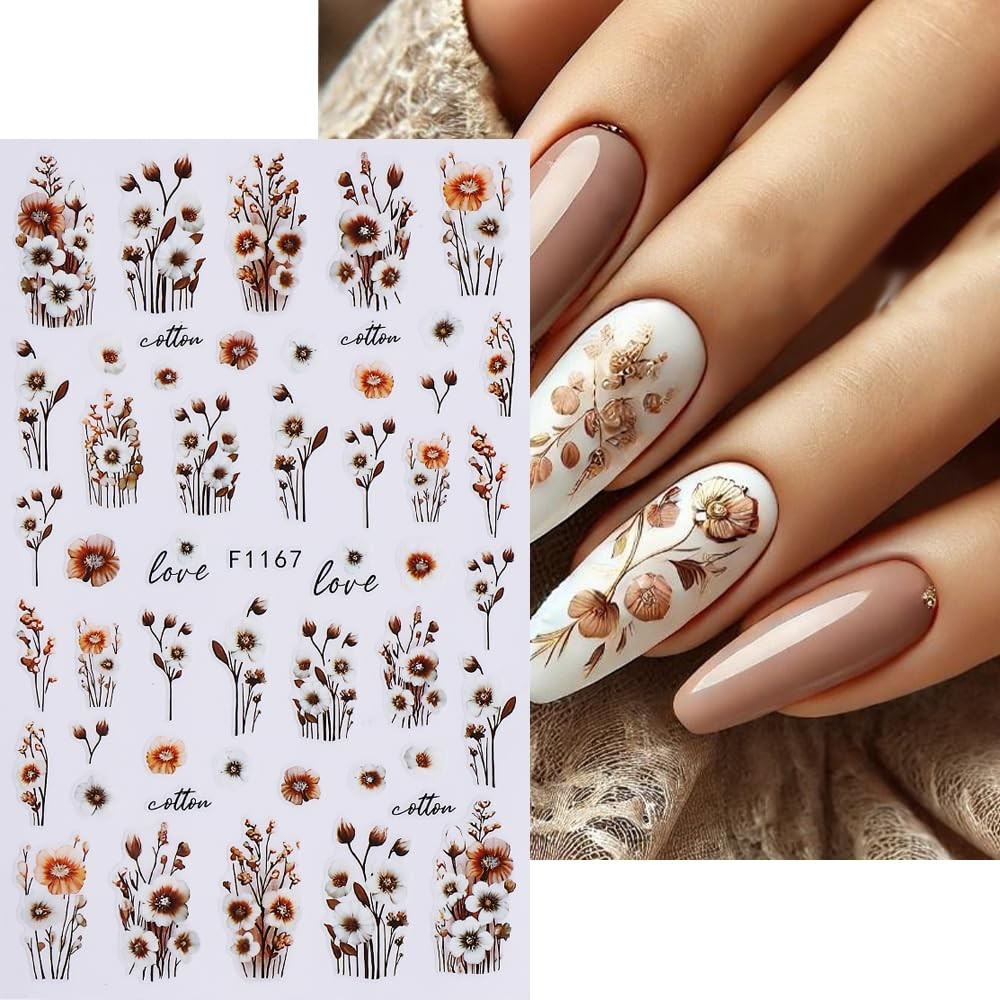Fall Nail Art Stickers - Autumn Maple Leaf 3D Self-Adhesive Nail Decals, 6 Sheets