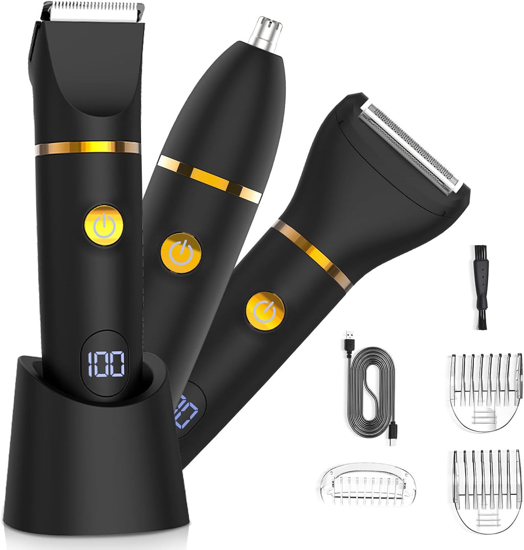 Men's 3-in-1 Body Hair Trimmer Grooming Kit Waterproof & Rechargeable