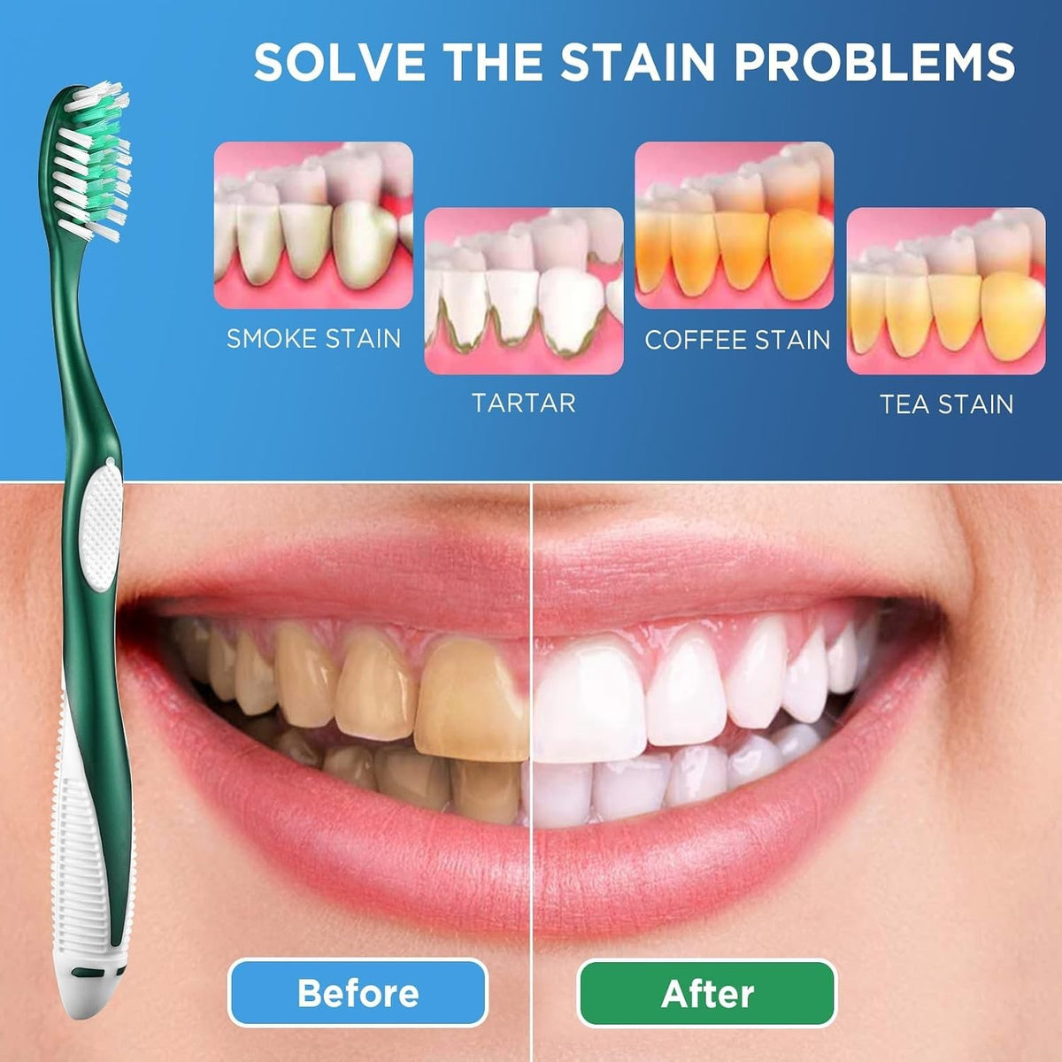 Adult Medium Toothbrush Set with Flexible Cross Bristles and Tongue Cleaner - 6 Pack