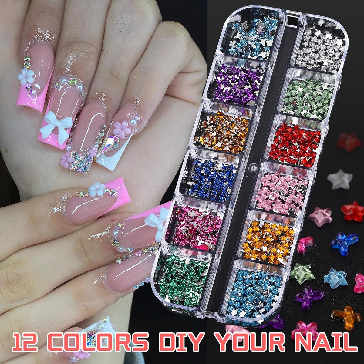 Colorful Crystal Rhinestones Nail Gems Set with Multi Shape Flat Back Charms - 2mm