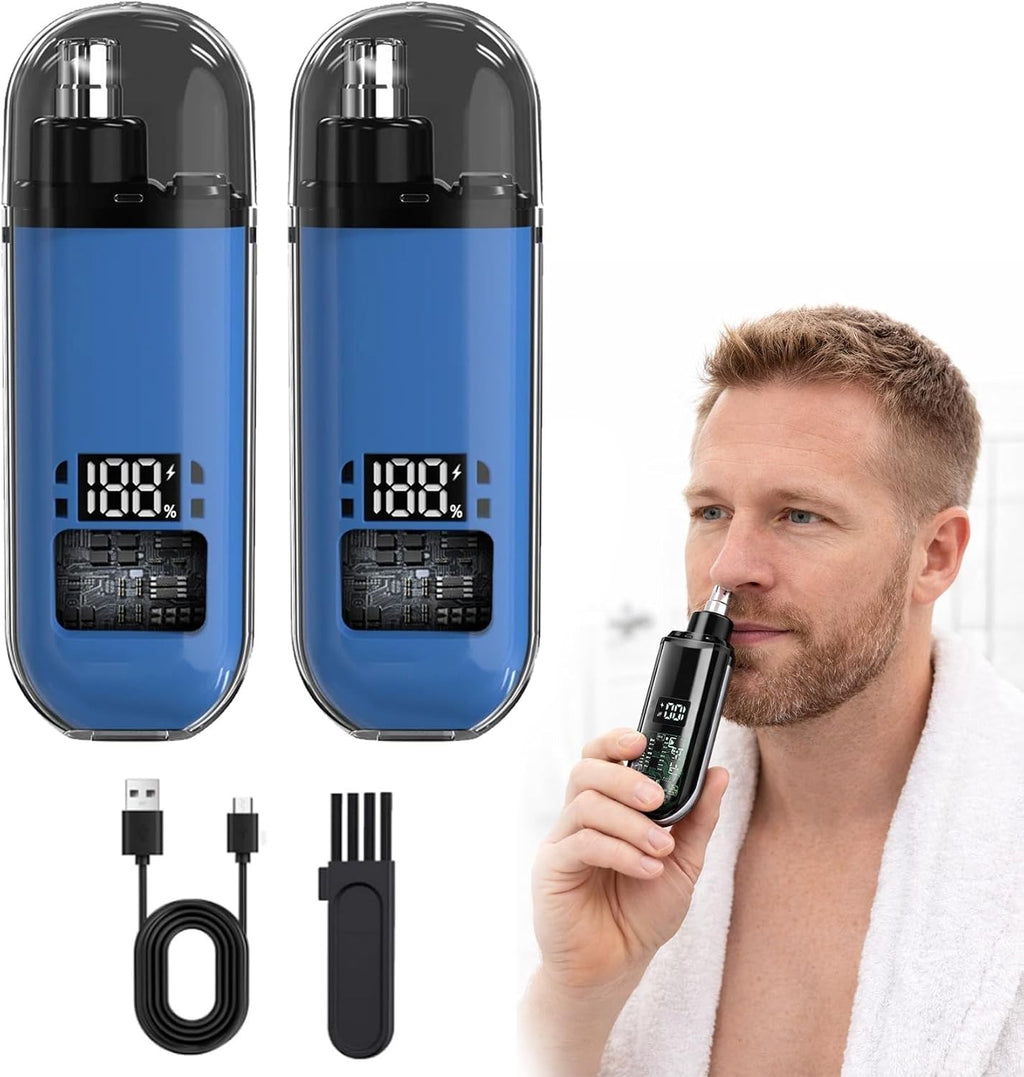 2-in-1 USB Rechargeable Nose & Ear Hair Trimmer with LED Display – Waterproof & Compact